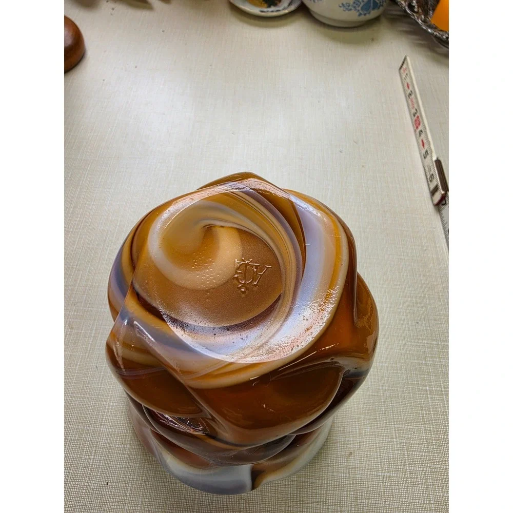 Vintage Imperial Glass Slag Glass Vase Caramel Slag IG Mark Ruffled Rim 5.5in